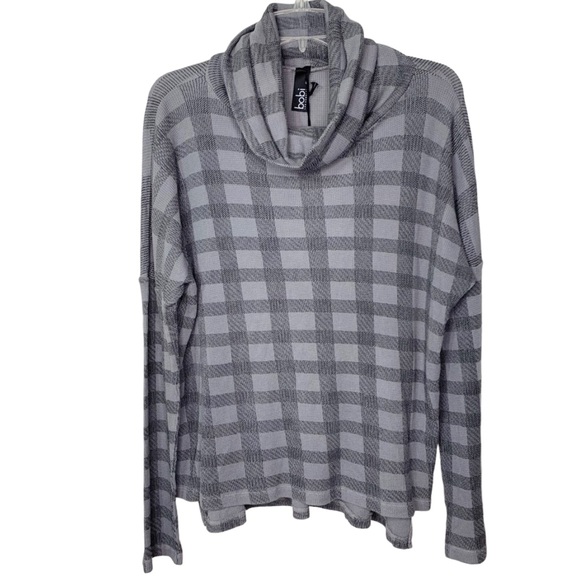 NWT Bobi Revolve Cowl Neck Long Sleeve Waffle Knit Top Buffalo Check Black Sz S - Picture 1 of 8